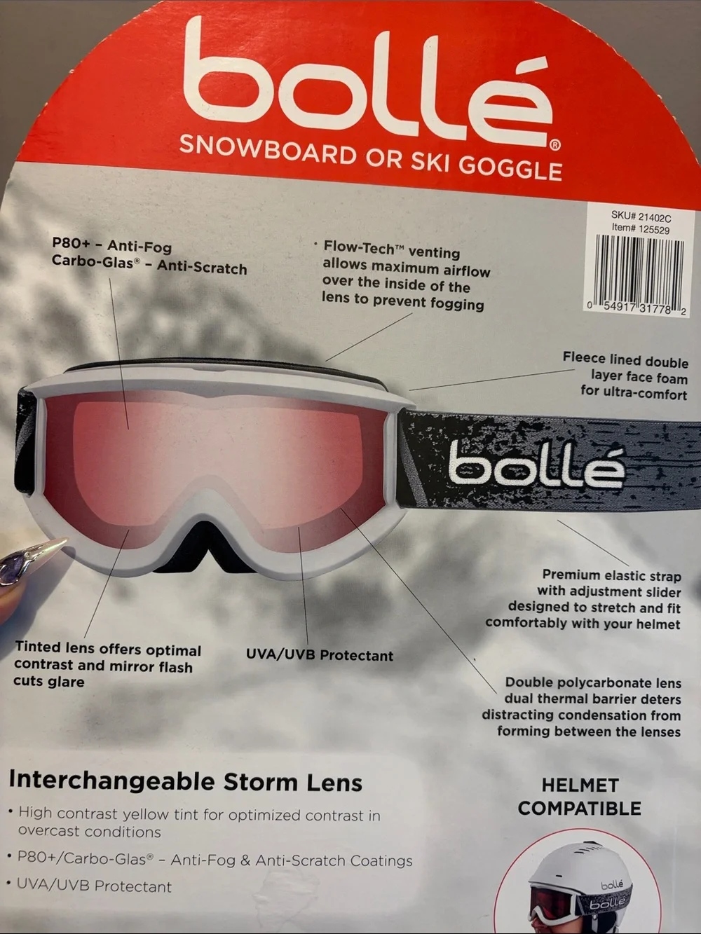 Bile White Snowboard Goggle with Red Mirror Lens and Yellow Replacement Lens
